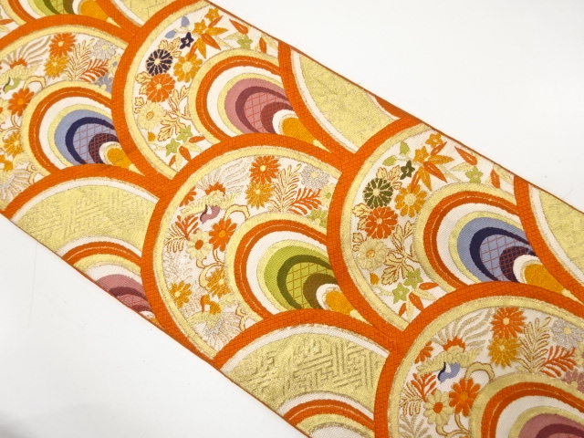 アンティーク　青海波に鳳凰・草花模様織り出し袋帯（材料）